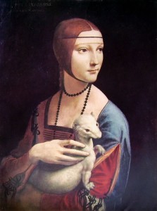 Leonardo da Vinci: Ritratto di donna con ermellino, periodo 1485-1490, dimensioni 54 x 39 cm, Cracovia, Czartryski Muzeum.